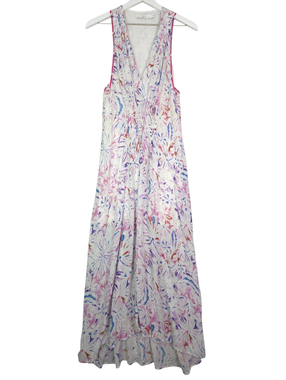 IRO Linen Blend Vneck Watercolor Floral-Print Midi Dress - Picture 3 of 12